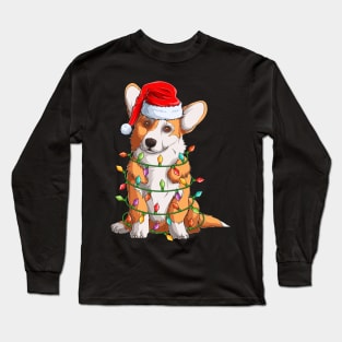 Corgi Santa Christmas Tree Lights Xmas Gift For Dog Lovers Long Sleeve T-Shirt